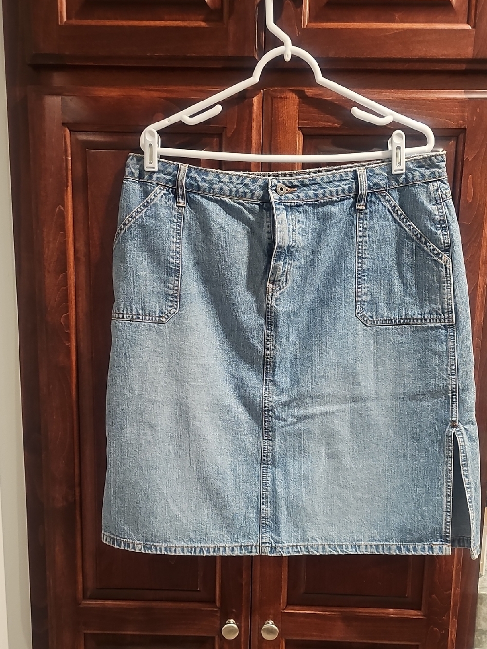 Classic Light Blue Denim Mini Skirt with Side Slit
